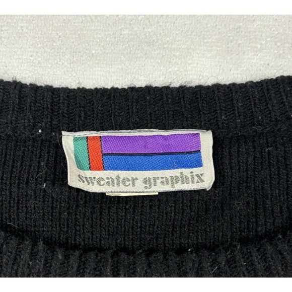 Sweater Graphix Sweater Mens XL Pullover Acrylic Vintage 90s Black Blue - Picture 3 of 7